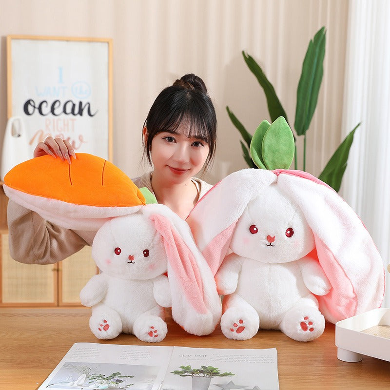 Kawaii Fruit Transfigured Bunny Plush Toy Cute Carrot Strawberry Turn Into Rabbit Plush Toy Kids Birthday Christmas Gift Muppet